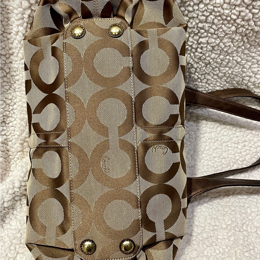 Coach Hobo Bronze Leather Signature Op Art Tote Bag With Hang Tags Y2K - Picture 9 of 16